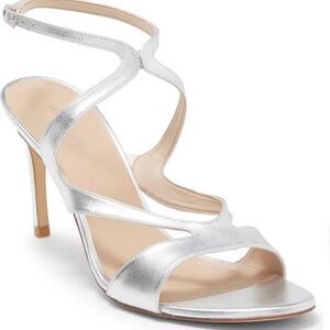 Revolve Stuart Weitzman Mariposa Silver Leather Sandals Heels NWOT